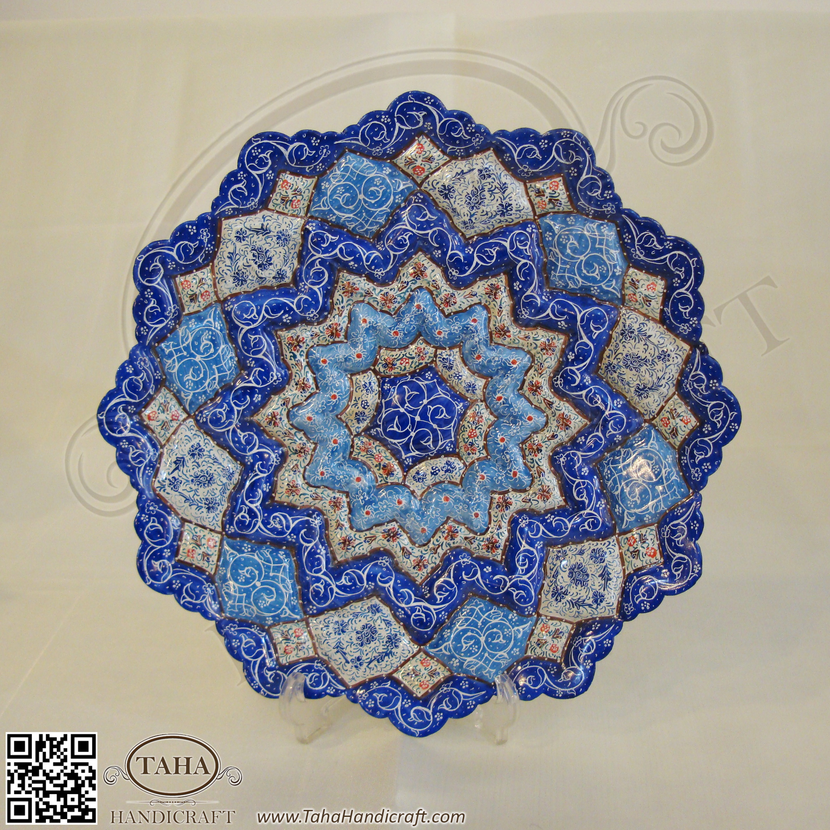 Iranian Handicraft Enameled Wall Hanging Plate (Eslimi design) 25 cm